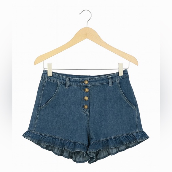 Blush Boutique Women’s Ruffled Button-Up Denim Shorts | Size Large | Stylish Sum - Picture 1 of 2